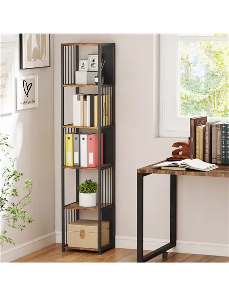 HOMCOM 5-Tier Bookshelf with Steel Frame - Rustic Brown