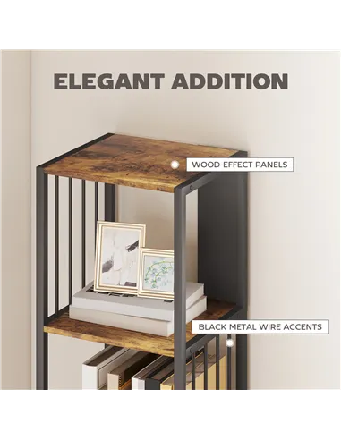 HOMCOM 5-Tier Bookshelf with Steel Frame - Rustic Brown