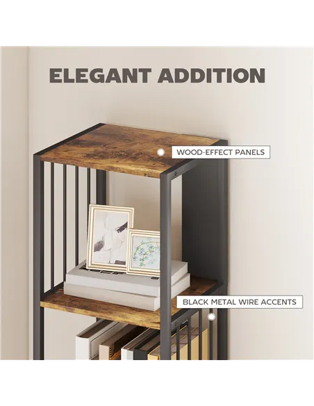 HOMCOM 5-Tier Bookshelf with Steel Frame - Rustic Brown