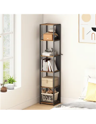 HOMCOM 5-Tier Bookshelf with Steel Frame - Rustic Brown