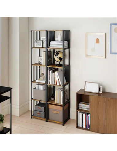 HOMCOM 5-Tier Bookshelf with Steel Frame - Rustic Brown
