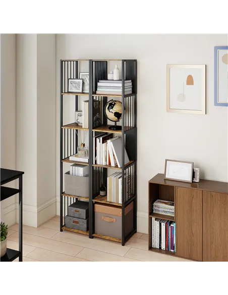 HOMCOM 5-Tier Bookshelf with Steel Frame - Rustic Brown