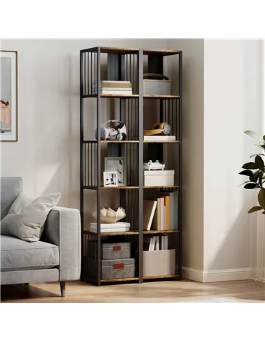 HOMCOM 5-Tier Bookshelf with Steel Frame - Rustic Brown