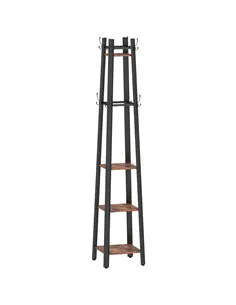 HOMCOM Industrial-Style Four Shelf Coat Stand - Brown/Black