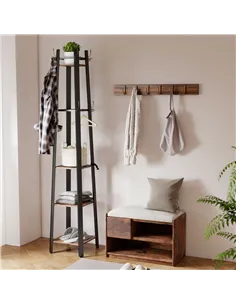 HOMCOM Industrial-Style Four Shelf Coat Stand - Brown/Black 2