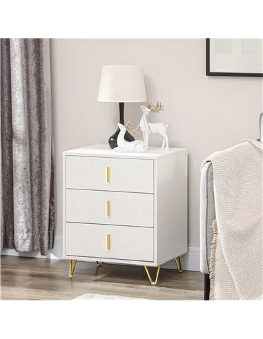 HOMCOM Set of 2 Elegant Chest of Three Drawers - White/Gold-Tone