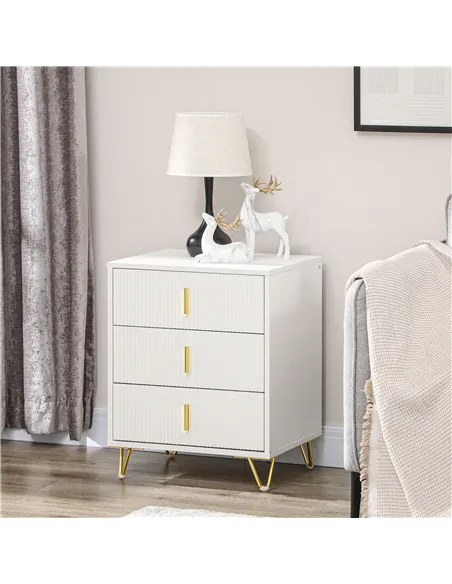 HOMCOM Set of 2 Elegant Chest of Three Drawers - White/Gold-Tone
