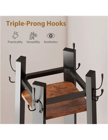 HOMCOM Industrial-Style Four Shelf Coat Stand - Brown/Black