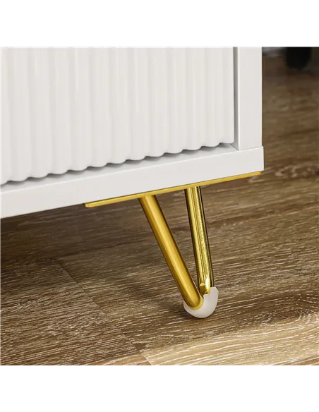 HOMCOM Set of 2 Elegant Chest of Three Drawers - White/Gold-Tone