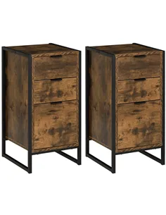 HOMCOM Bedroom Chest of Drawers Set of 2, Industrial 3-Drawer Dresser, Storage Drawers Unit with Metal Frame for Living Room, Ru