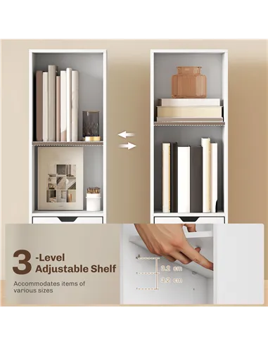 HOMCOM 6-Tier Bookcase, Tall Narrow Bookshelf with Drawer and Door - White