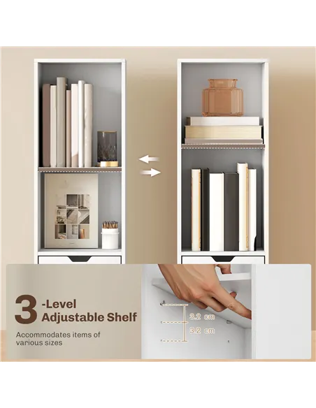 HOMCOM 6-Tier Bookcase, Tall Narrow Bookshelf with Drawer and Door - White