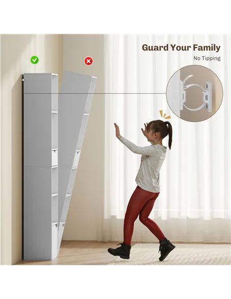 HOMCOM 6-Tier Bookcase, Tall Narrow Bookshelf with Drawer and Door - White