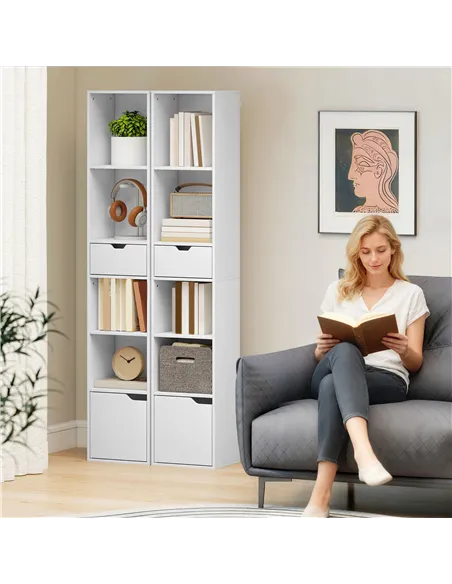 HOMCOM 6-Tier Bookcase, Tall Narrow Bookshelf with Drawer and Door - White