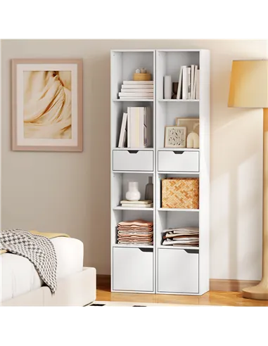 HOMCOM 6-Tier Bookcase, Tall Narrow Bookshelf with Drawer and Door - White