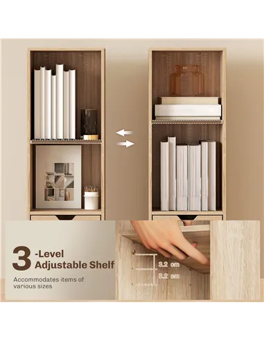 HOMCOM 6-Tier Bookcase, Tall Narrow Bookshelf with Drawer and Door - Natural Wood Finish