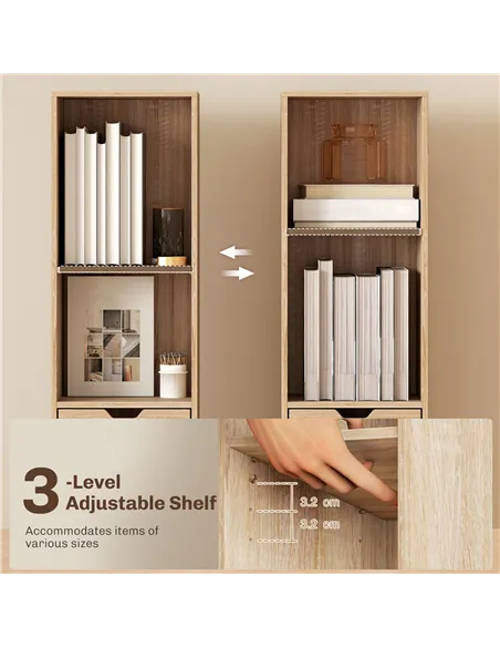 HOMCOM 6-Tier Bookcase, Tall Narrow Bookshelf with Drawer and Door - Natural Wood Finish