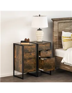 HOMCOM Bedroom Chest of Drawers Set of 2, Industrial 3-Drawer Dresser, Storage Drawers Unit with Metal Frame for Living Room, Ru 2