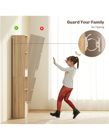 HOMCOM 6-Tier Bookcase, Tall Narrow Bookshelf with Drawer and Door - Natural Wood Finish