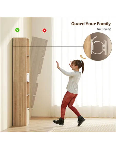 HOMCOM 6-Tier Bookcase, Tall Narrow Bookshelf with Drawer and Door - Natural Wood Finish