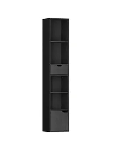 HOMCOM 6-Tier Bookcase, Tall Narrow Bookshelf with Drawer and Door - Black
