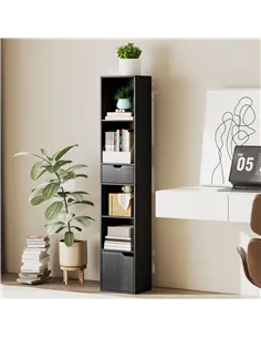 HOMCOM 6-Tier Bookcase, Tall Narrow Bookshelf with Drawer and Door - Black 2
