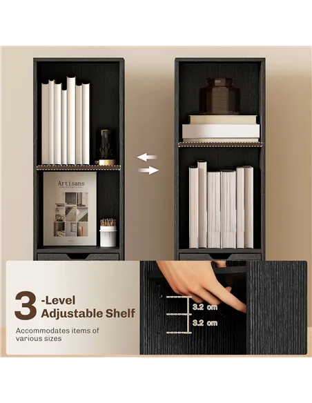 HOMCOM 6-Tier Bookcase, Tall Narrow Bookshelf with Drawer and Door - Black