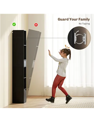 HOMCOM 6-Tier Bookcase, Tall Narrow Bookshelf with Drawer and Door - Black