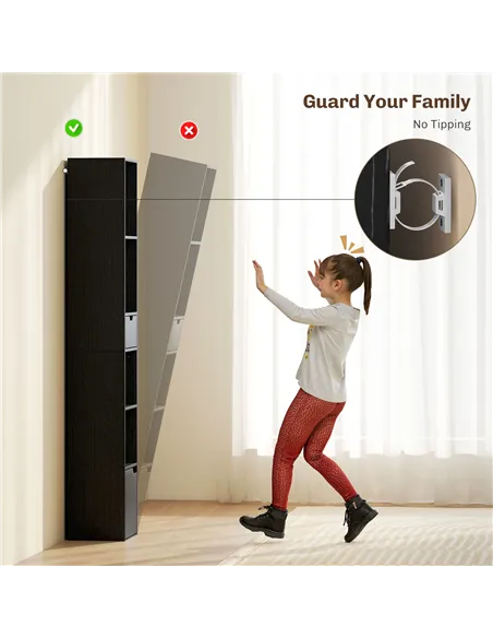 HOMCOM 6-Tier Bookcase, Tall Narrow Bookshelf with Drawer and Door - Black