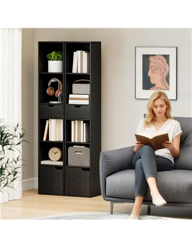 HOMCOM 6-Tier Bookcase, Tall Narrow Bookshelf with Drawer and Door - Black