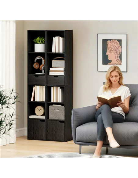 HOMCOM 6-Tier Bookcase, Tall Narrow Bookshelf with Drawer and Door - Black