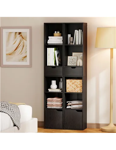 HOMCOM 6-Tier Bookcase, Tall Narrow Bookshelf with Drawer and Door - Black