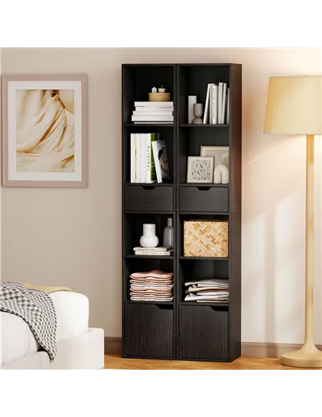 HOMCOM 6-Tier Bookcase, Tall Narrow Bookshelf with Drawer and Door - Black