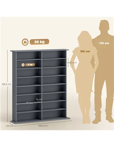 HOMCOM 16-Compartment Media Shelf - Grey