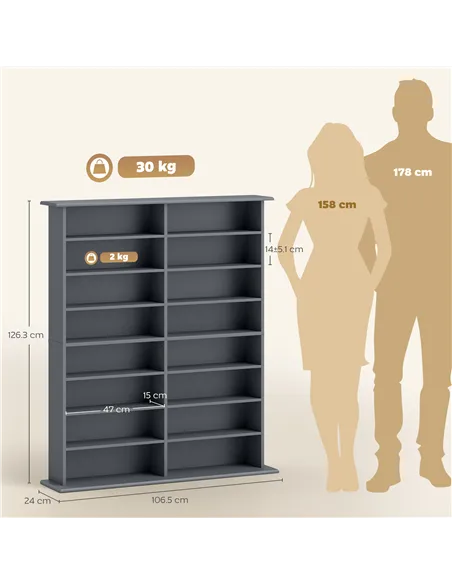 HOMCOM 16-Compartment Media Shelf - Grey