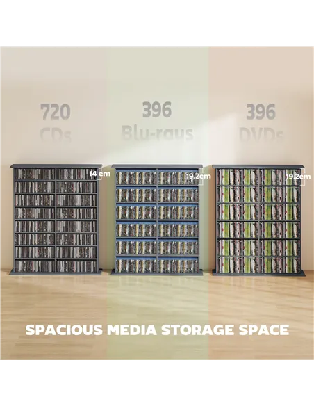 HOMCOM 16-Compartment Media Shelf - Grey