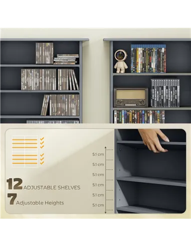 HOMCOM 16-Compartment Media Shelf - Grey