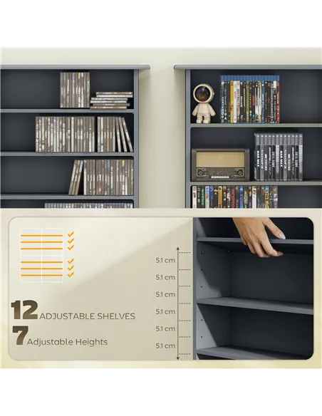 HOMCOM 16-Compartment Media Shelf - Grey