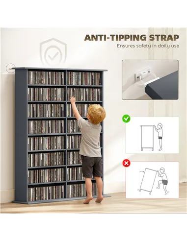 HOMCOM 16-Compartment Media Shelf - Grey