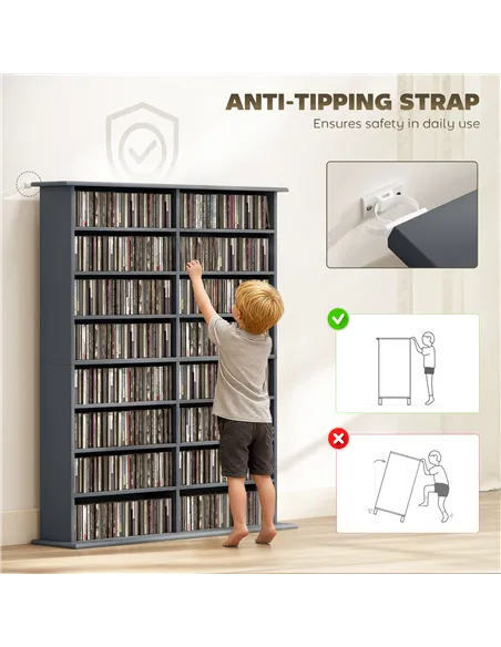 HOMCOM 16-Compartment Media Shelf - Grey