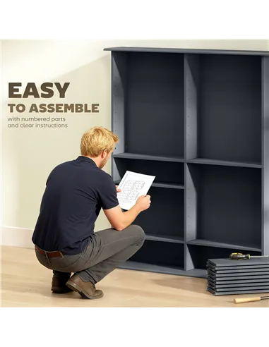 HOMCOM 16-Compartment Media Shelf - Grey