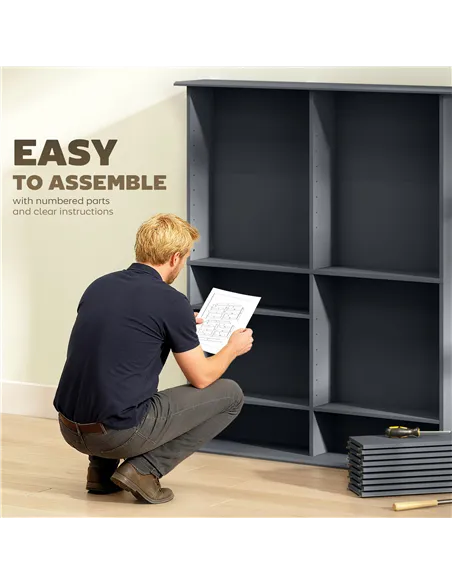 HOMCOM 16-Compartment Media Shelf - Grey