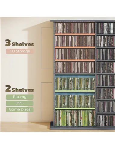 HOMCOM 16-Compartment Media Shelf - Grey