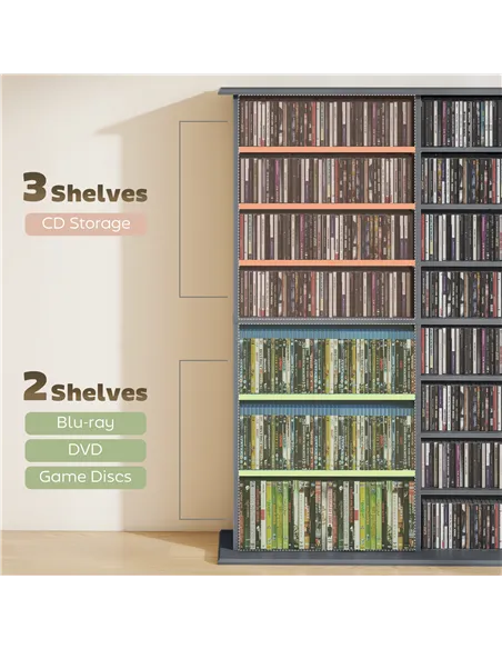 HOMCOM 16-Compartment Media Shelf - Grey