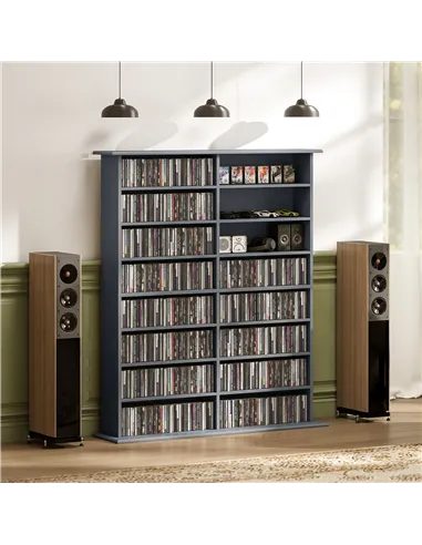 HOMCOM 16-Compartment Media Shelf - Grey