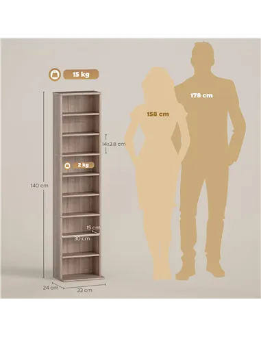 HOMCOM 260 Narrow CD Storage Unit - Natural Wood Finish