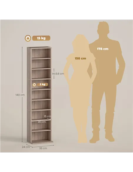 HOMCOM 260 Narrow CD Storage Unit - Natural Wood Finish