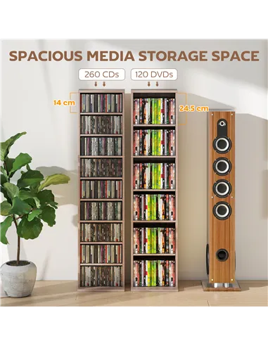 HOMCOM 260 Narrow CD Storage Unit - Natural Wood Finish