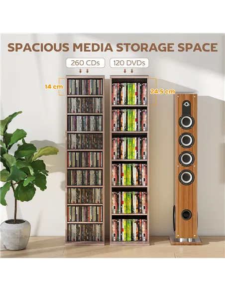 HOMCOM 260 Narrow CD Storage Unit - Natural Wood Finish