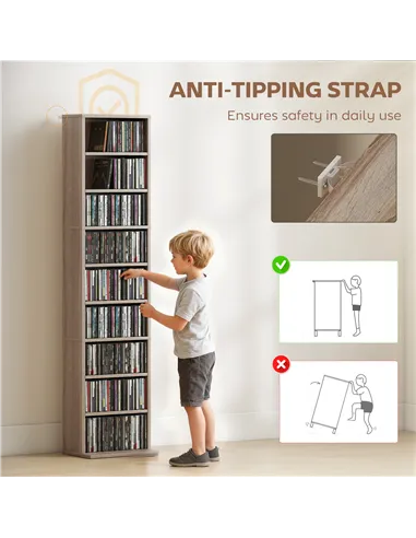 HOMCOM 260 Narrow CD Storage Unit - Natural Wood Finish